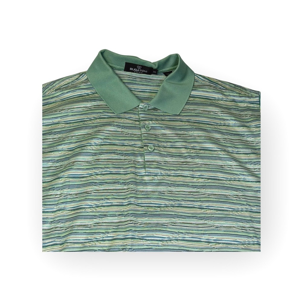 BUGATCHI Uomo Men's Striped Polo‎ Shirt XXL Green Egyptian Cotton Golf Casual